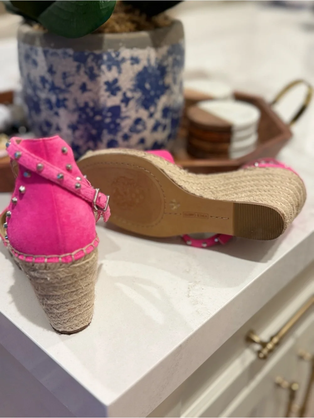 Vince Camuto Suede Vannissa Studded Ankle-Wrap Espadrille Wedges